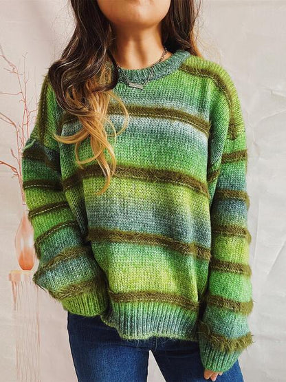 Striped Fuzzy Sweater in Four Colors - Olive Ave