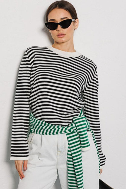 Striped Long Sleeve Sweater - Olive Ave