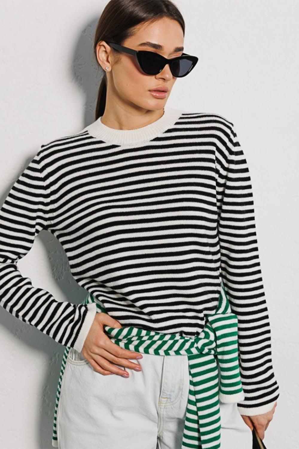 Striped Long Sleeve Sweater - Olive Ave