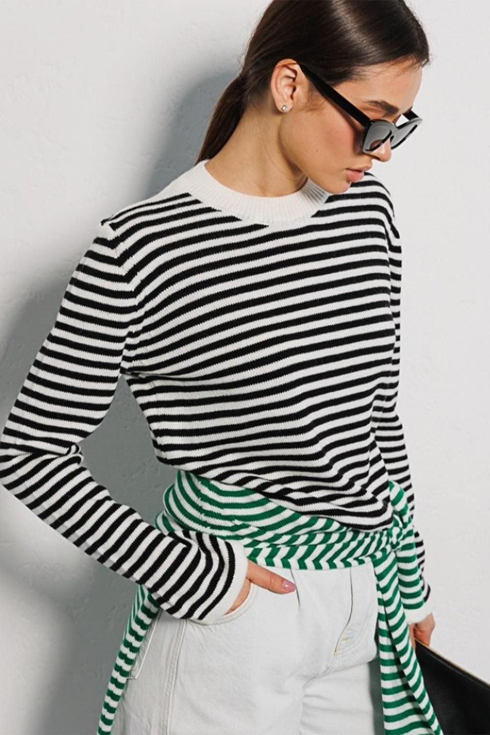 Striped Long Sleeve Sweater - Olive Ave