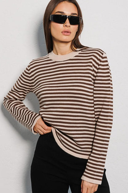 Striped Long Sleeve Sweater - Olive Ave