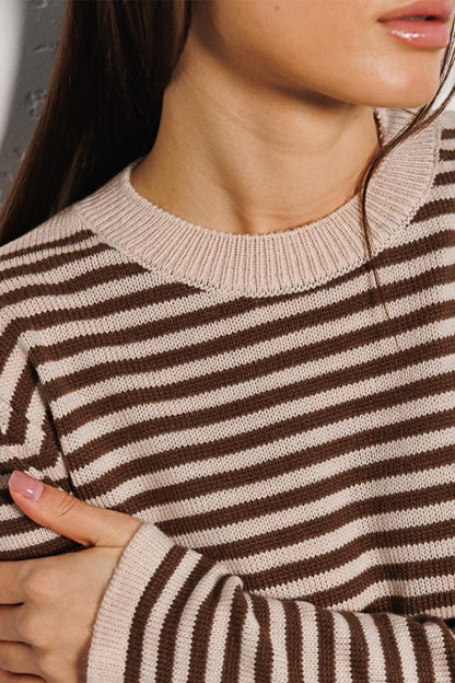 Striped Long Sleeve Sweater - Olive Ave