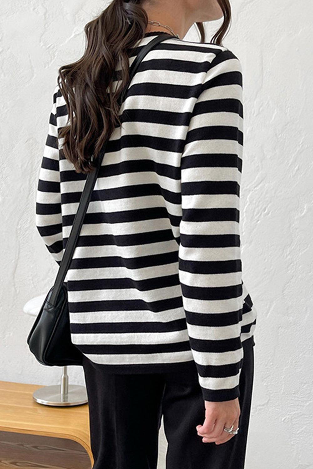 Striped Long Sleeve Sweater - Olive Ave