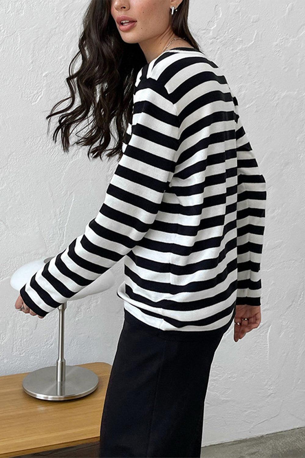 Striped Long Sleeve Sweater - Olive Ave