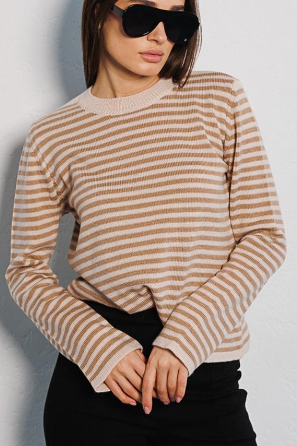 Striped Long Sleeve Sweater - Olive Ave