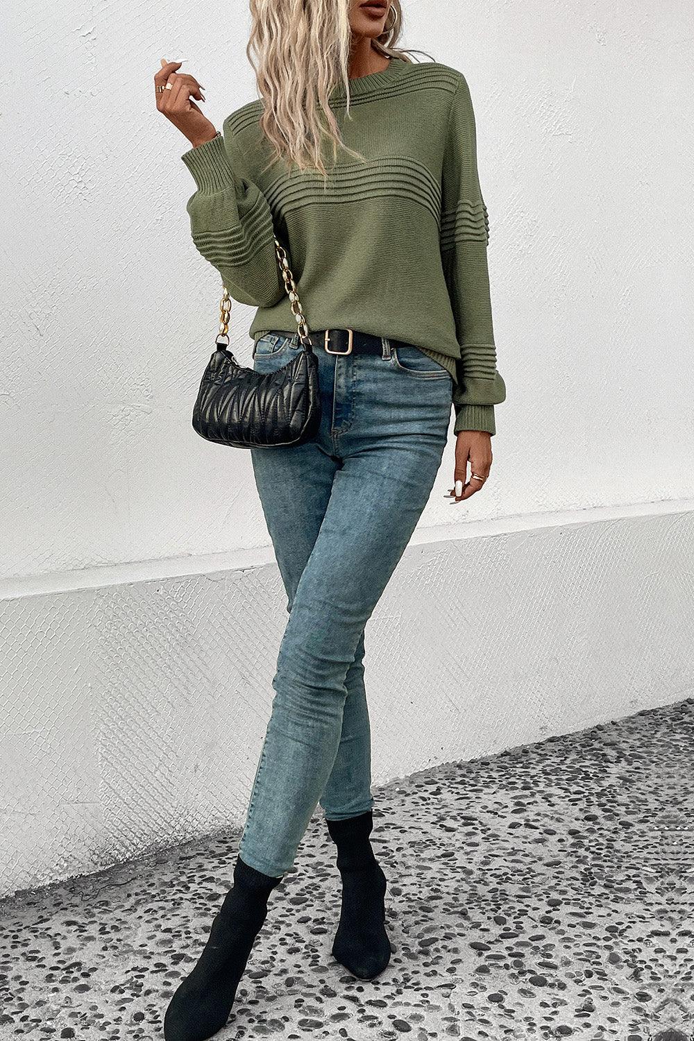 Striped Long Sleeve Sweater - Olive Ave