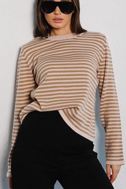 Striped Long Sleeve Sweater - Olive Ave