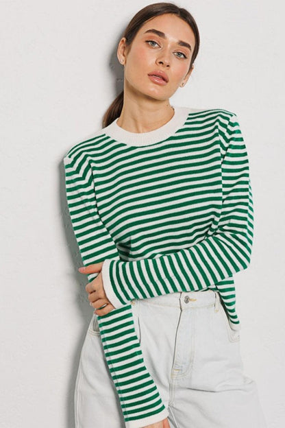 Striped Long Sleeve Sweater - Olive Ave