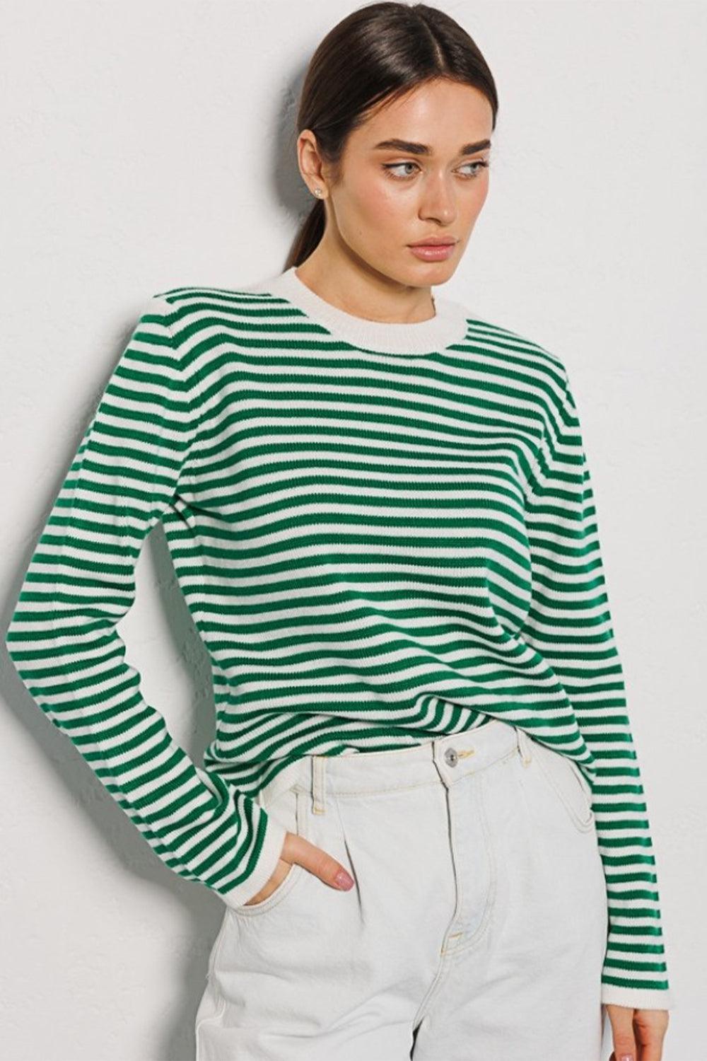 Striped Long Sleeve Sweater - Olive Ave