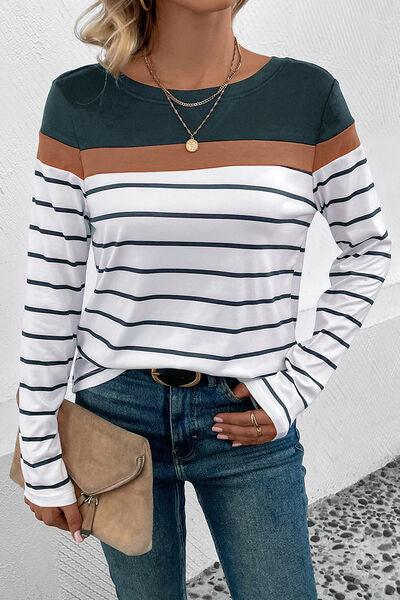Striped Long Sleeve T-Shirt in 4 Colors - Olive Ave