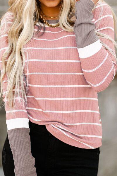 Striped Long Sleeve Top in 3 Colors - Olive Ave