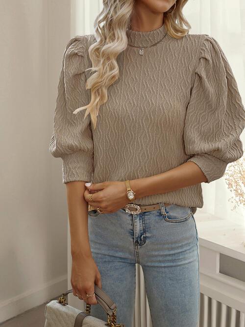 Texture Mock Neck Blouse - Olive Ave