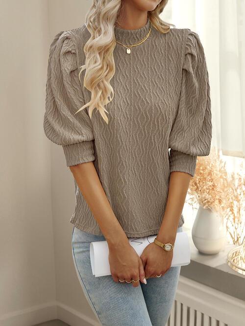 Texture Mock Neck Blouse - Olive Ave