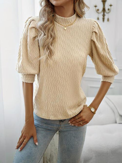 Texture Mock Neck Blouse - Olive Ave