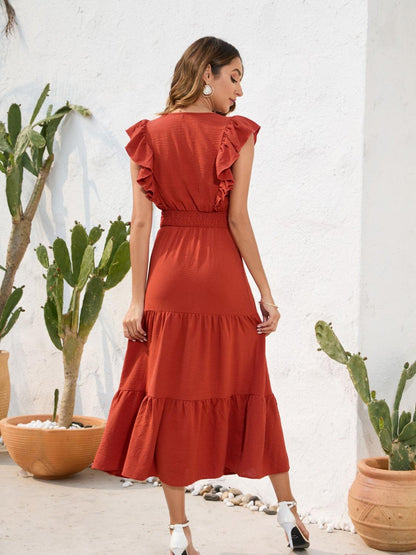 Tiered Ruffled V-Neck Dress in 5 Colors - Olive Ave