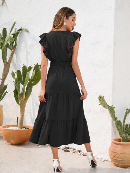 Tiered Ruffled V-Neck Dress in 5 Colors - Olive Ave