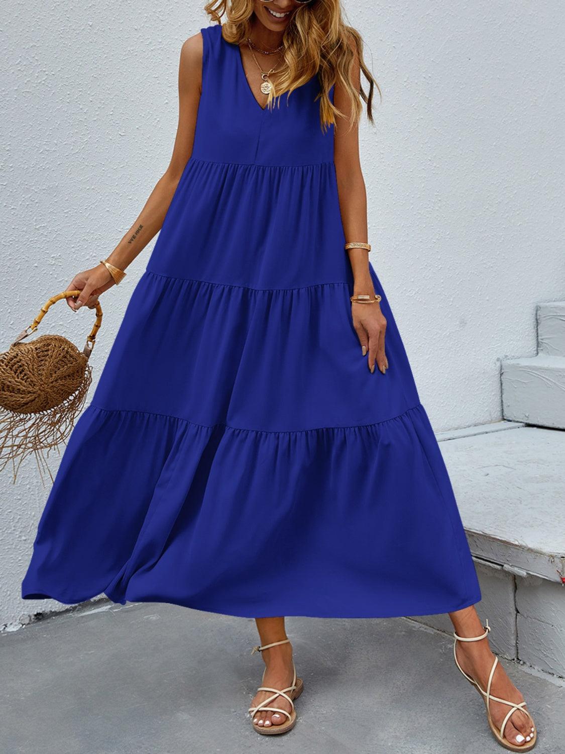 Tiered V-Neck Sleeve Dress in 10 Colors - Olive Ave