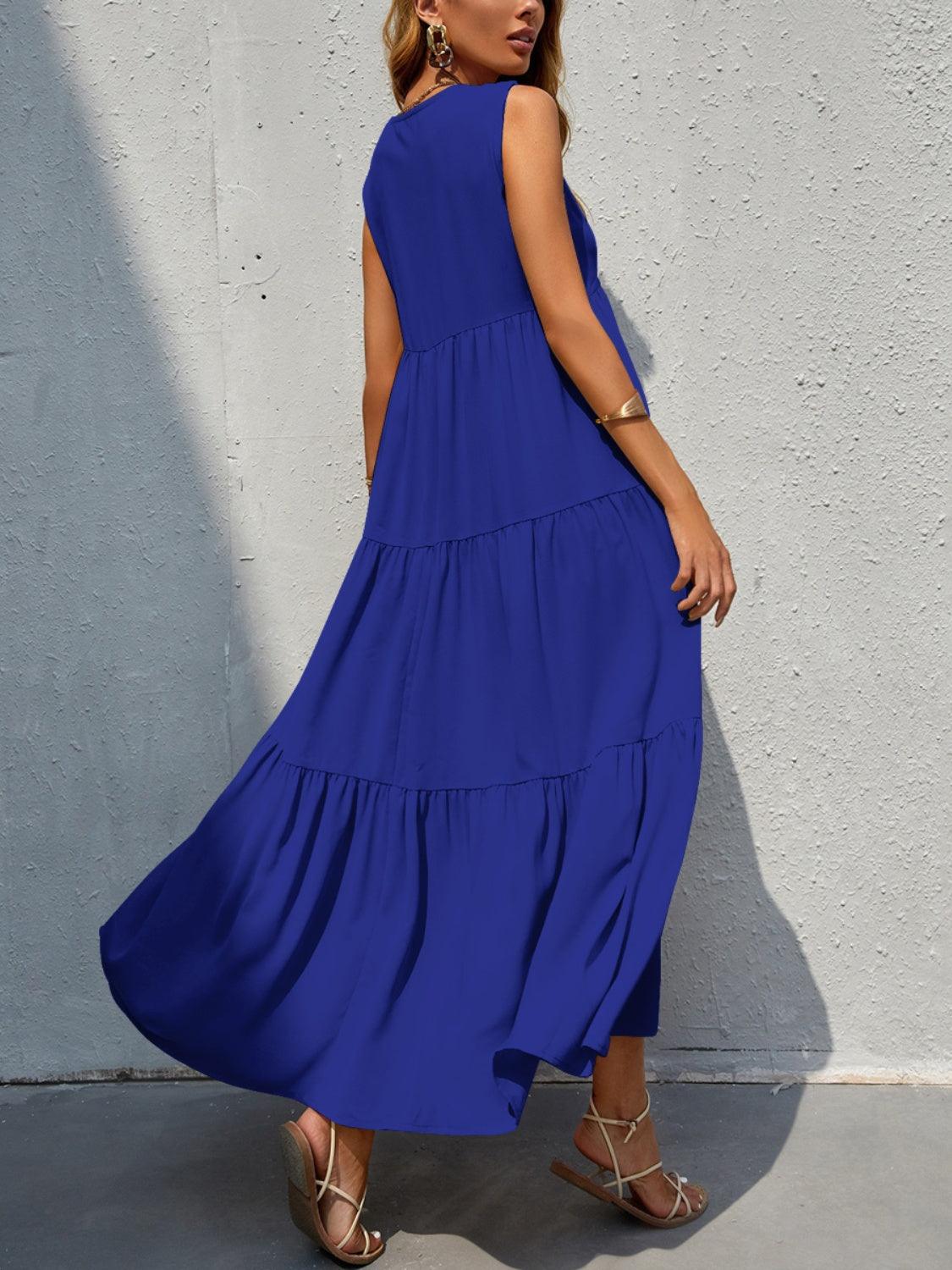 Tiered V-Neck Sleeve Dress in 10 Colors - Olive Ave