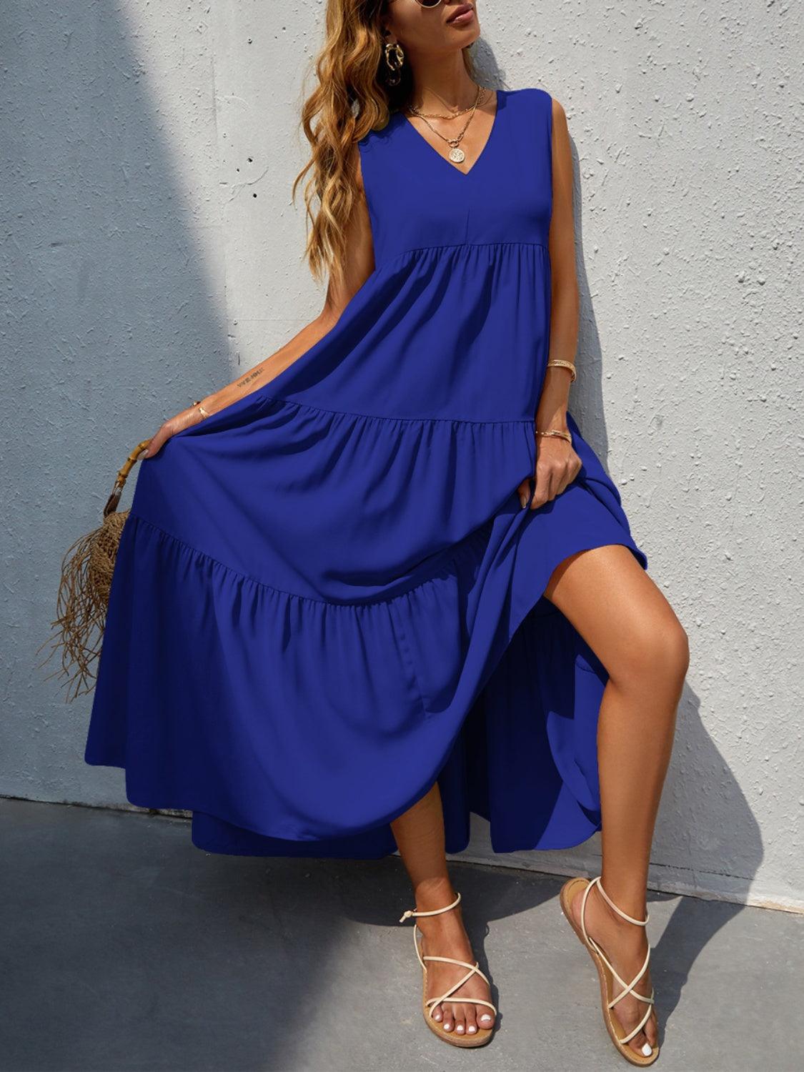 Tiered V-Neck Sleeve Dress in 10 Colors - Olive Ave