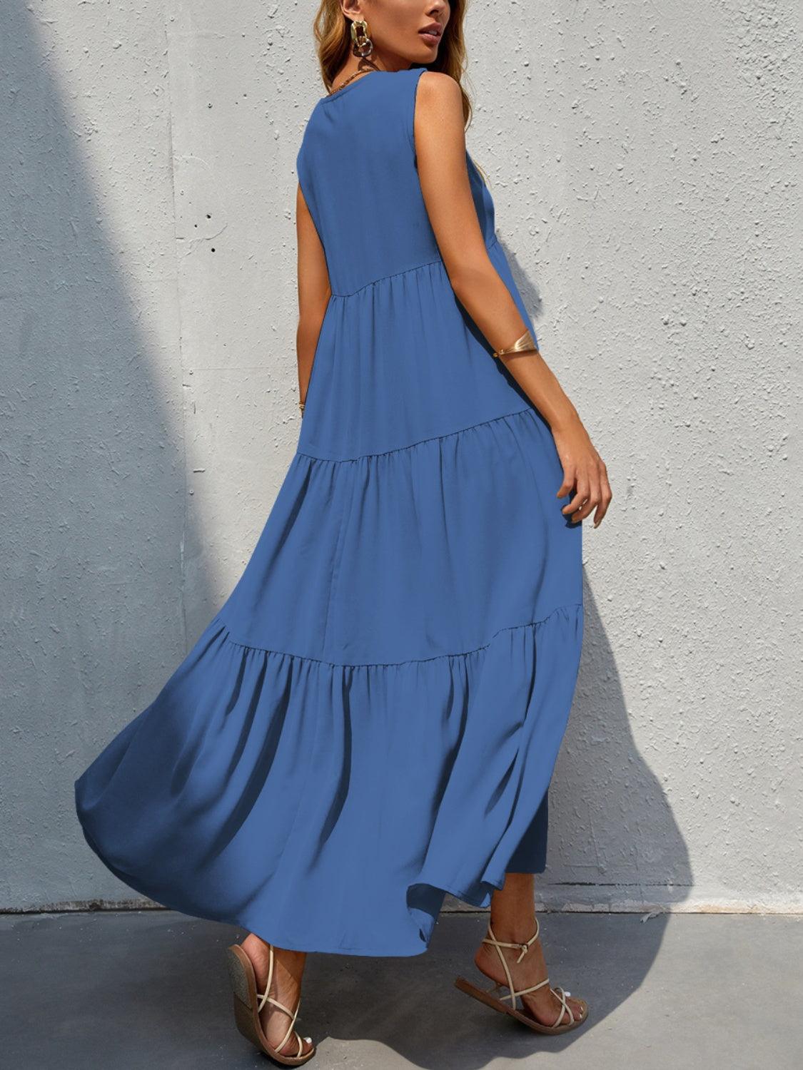 Tiered V-Neck Sleeve Dress in 10 Colors - Olive Ave