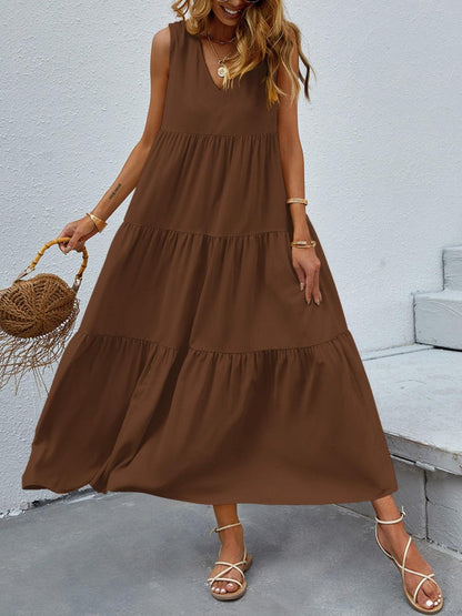 Tiered V-Neck Sleeve Dress in 10 Colors - Olive Ave