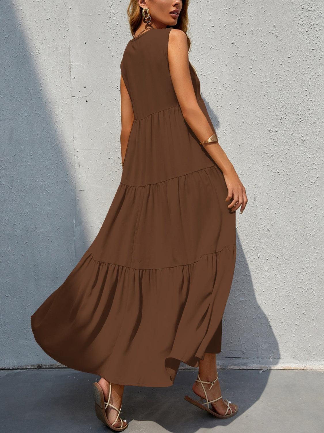 Tiered V-Neck Sleeve Dress in 10 Colors - Olive Ave