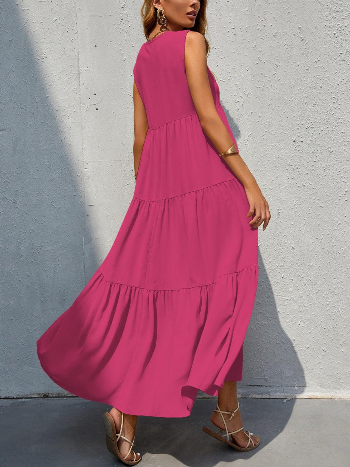 Tiered V-Neck Sleeve Dress in 10 Colors - Olive Ave