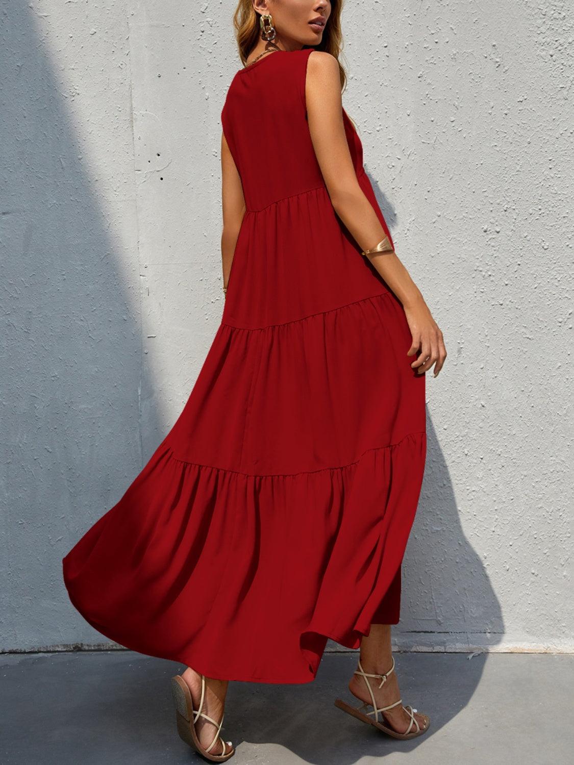 Tiered V-Neck Sleeve Dress in 10 Colors - Olive Ave