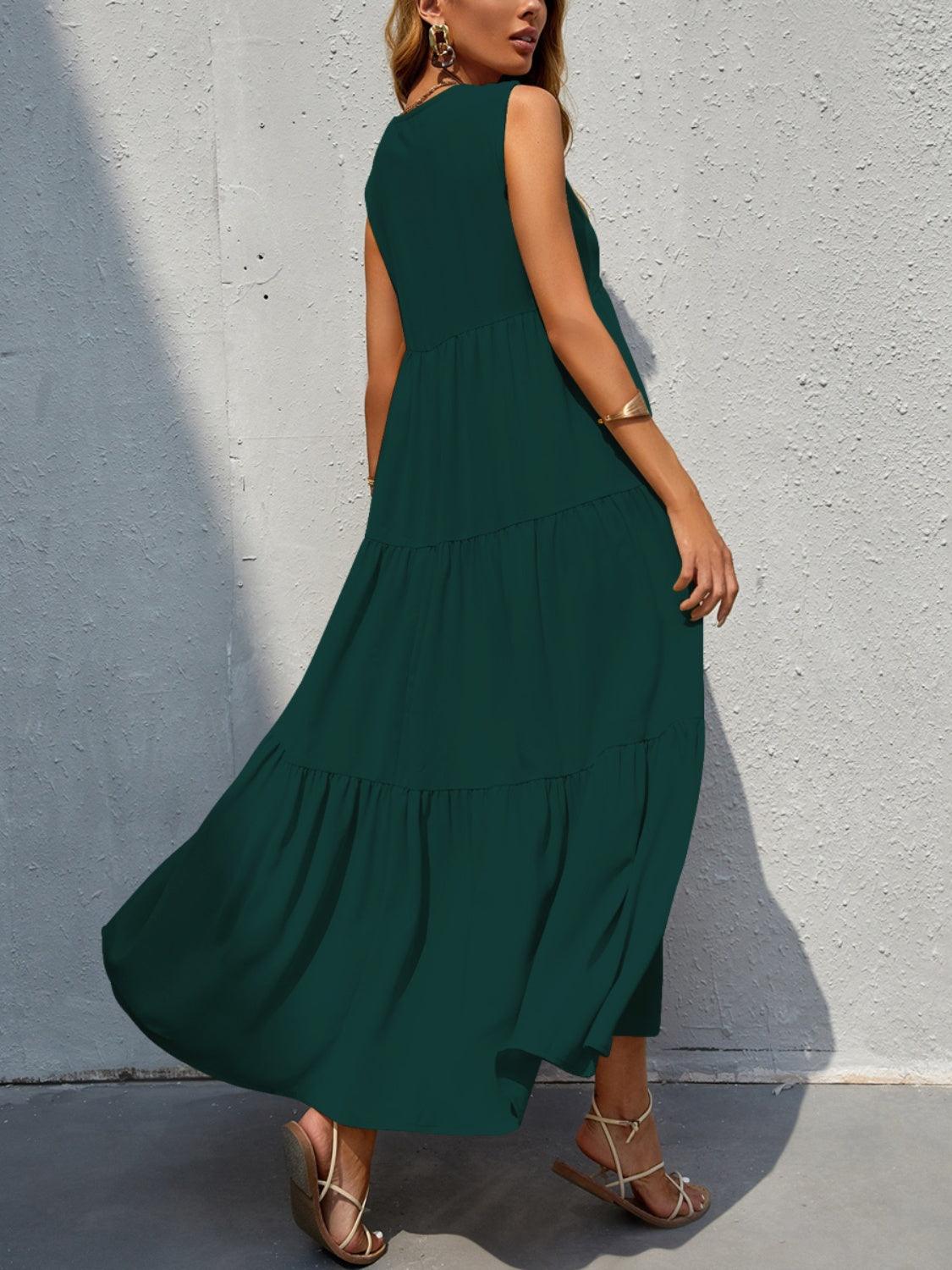 Tiered V-Neck Sleeve Dress in 10 Colors - Olive Ave