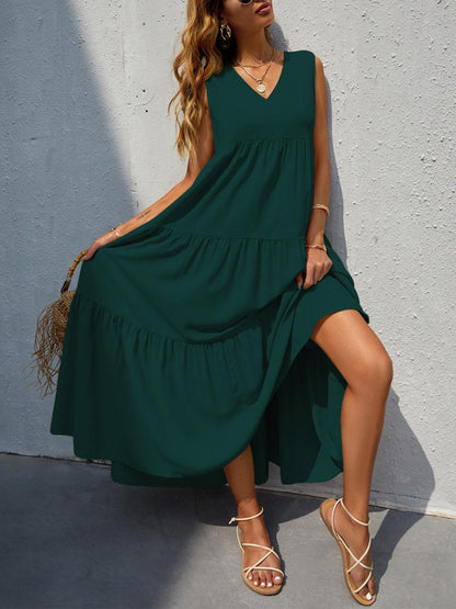 Tiered V-Neck Sleeve Dress in 10 Colors - Olive Ave