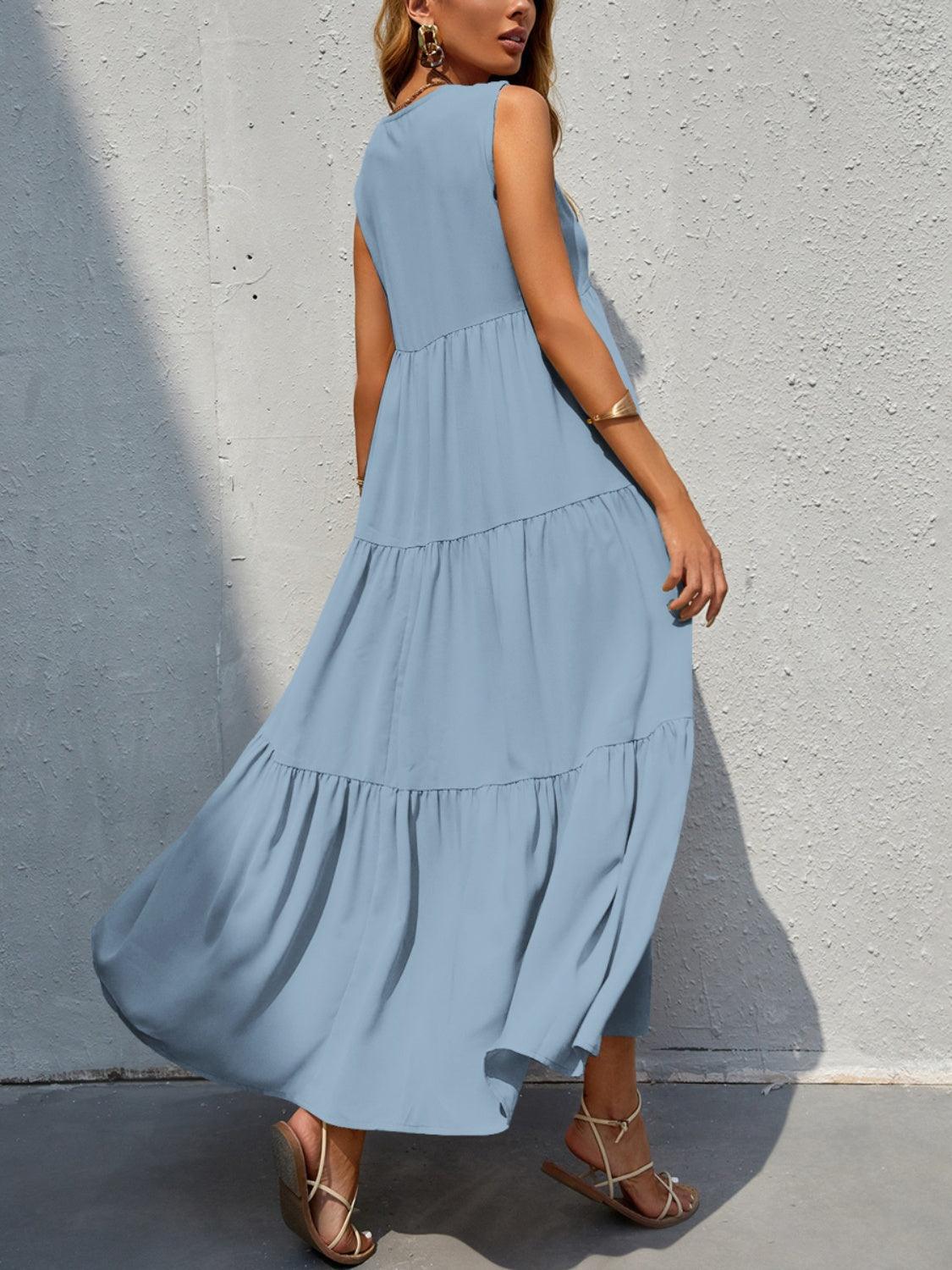Tiered V-Neck Sleeve Dress in 10 Colors - Olive Ave