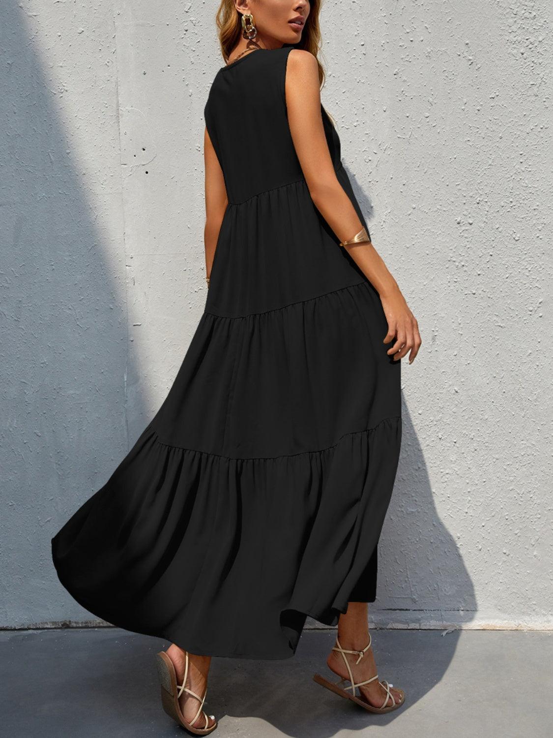 Tiered V-Neck Sleeve Dress in 10 Colors - Olive Ave