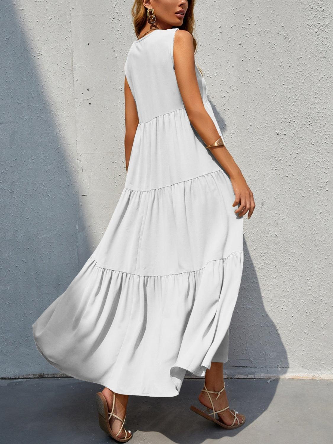 Tiered V-Neck Sleeve Dress in 10 Colors - Olive Ave