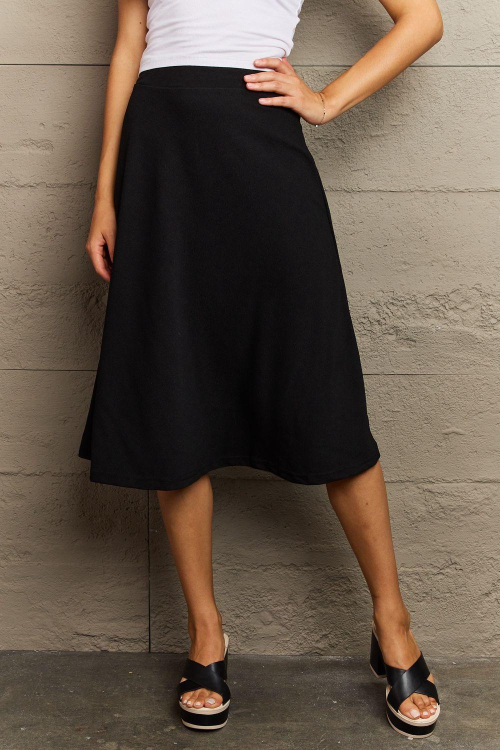 Wide Waistband Knee Length Skirt - Olive Ave