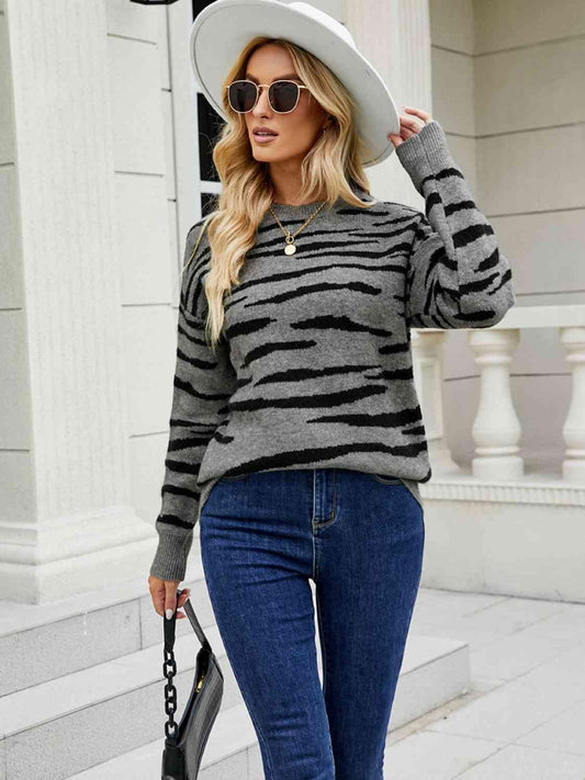 Zebra Stripe Sweater - Olive Ave