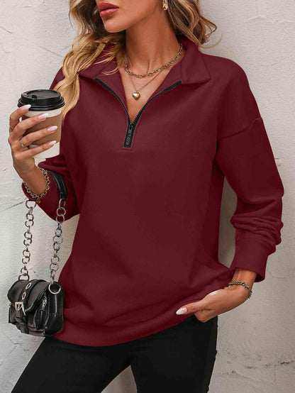 Zip-Up Dropped Shoulder Sweatshirt in 7 colors - Olive Ave