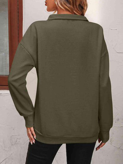 Zip-Up Dropped Shoulder Sweatshirt in 7 colors - Olive Ave