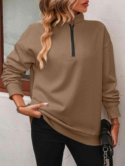 Zip-Up Dropped Shoulder Sweatshirt in 7 colors - Olive Ave