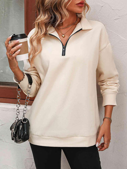 Zip-Up Dropped Shoulder Sweatshirt in 7 colors - Olive Ave